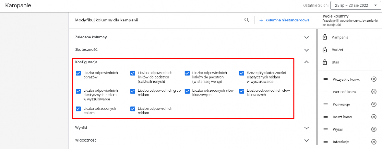 Nowy Zestaw Kolumn W Raportach Konfiguracja Specjalista Google Ads