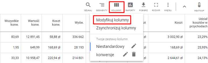 Kolumny niestandardowe - przykłady zastosowania - dodawanie kolumn