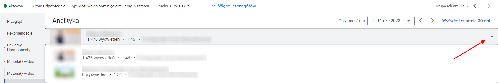 Analityka materiałów video w Google Ads