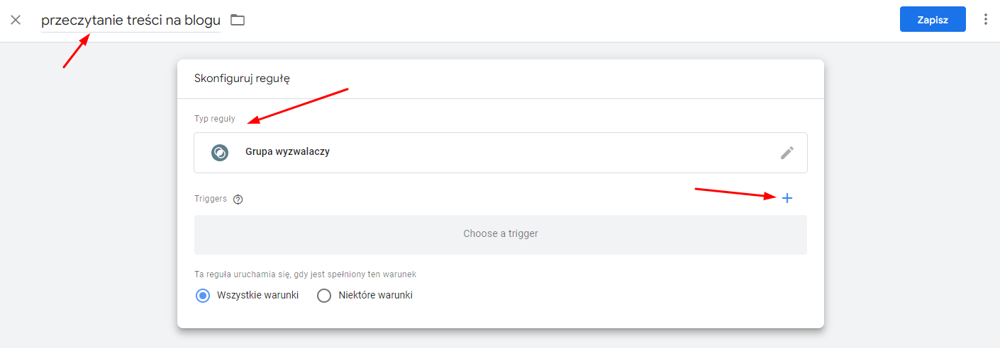 Grupa wyzwalaczy w Google Tag Managerze - praktyczne wykorzystanie
