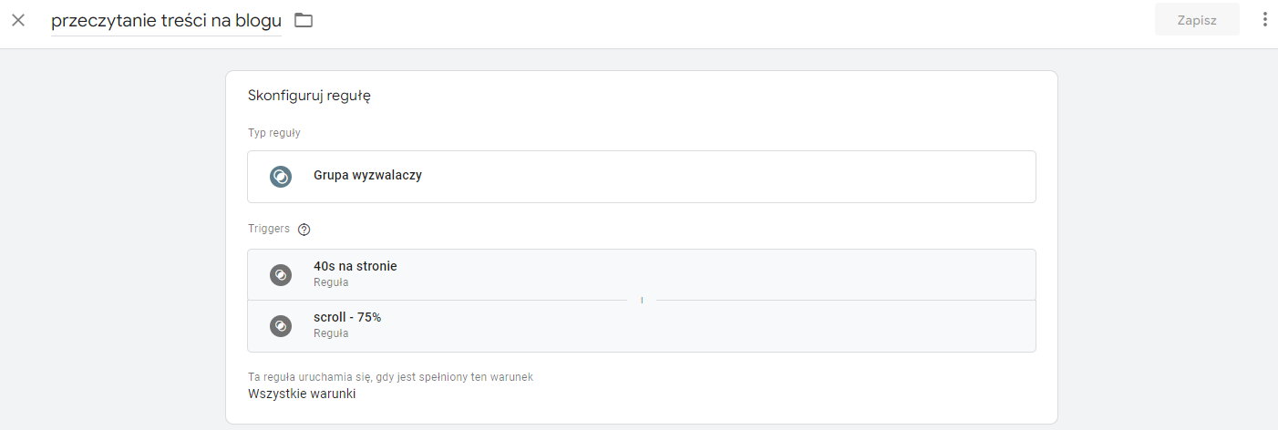 Grupa wyzwalaczy w Google Tag Managerze - praktyczne wykorzystanie