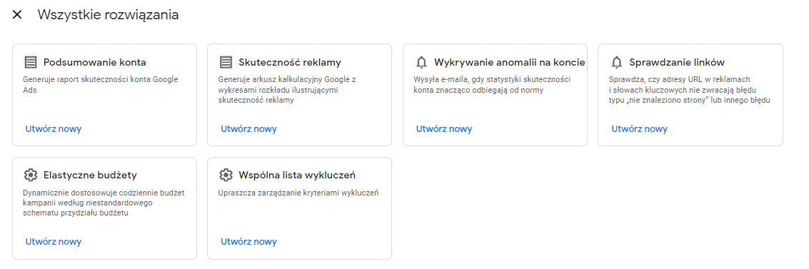 Rozwiązania - nowa opcja w Google Ads