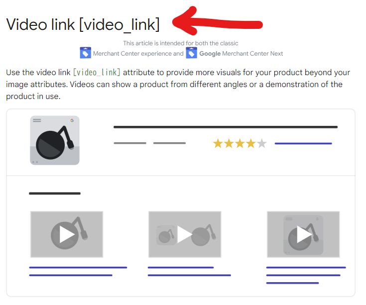 Atrybut [video_link] w Google Merchant Center